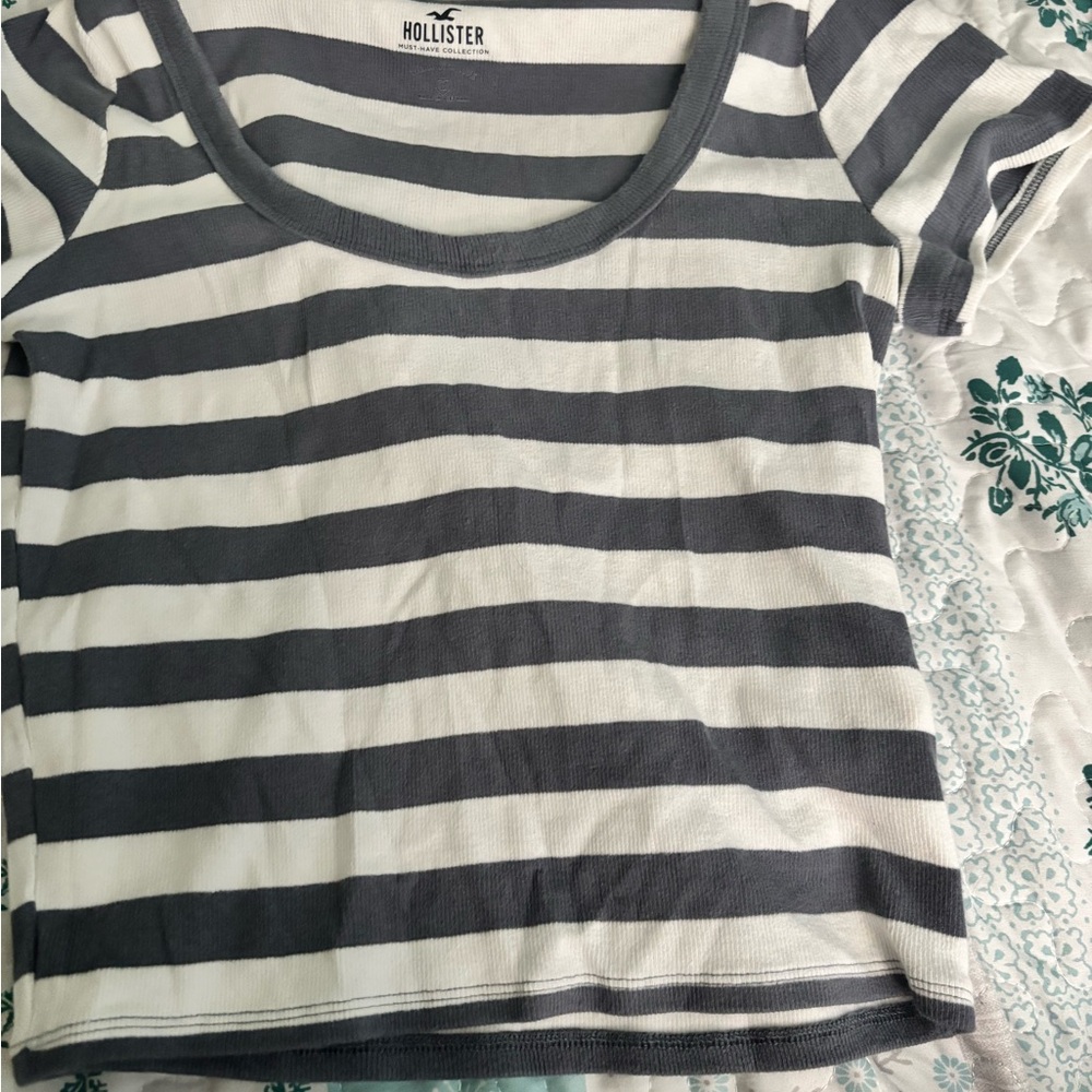 Hollister Kids Navy and White Striped Short Sleeve Tee